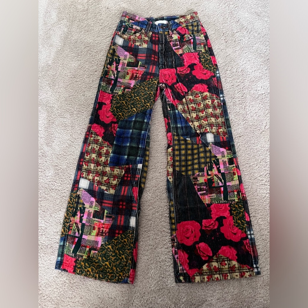 Women’s multi pattern and color wide leg high rise jeans